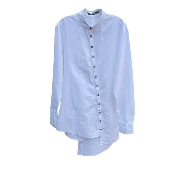Gene Par Yukio Mishiba Asymmetric Button Down White Linen Shirt, Designer, L - Picture 3 of 8